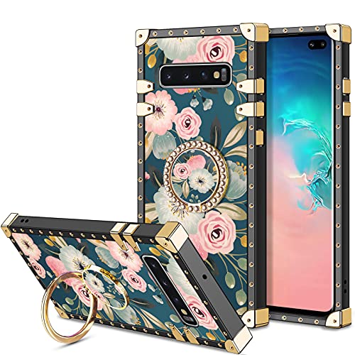 HoneyAKE Case for Samsung Galaxy S10+ Plus Case with Kickstand Women Girls Soft TPU Shockproof Protective Heavy Duty Cushion Reinforced Corner Cases Compatible with Galaxy S10+ Plus 6.4inch Flower