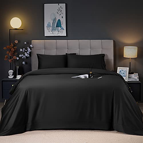 Shilucheng Cooling Breathable Bamboo Bed Sheets Set – Queen Size,1800 Thread Count Super Silky Soft with 16 Inch Deep Pocket, Machine Washable, 4 Piece(Queen,Black)