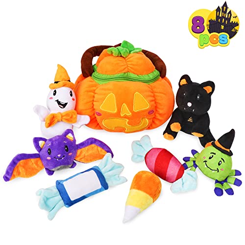 JOYIN Cute Plush Stuffed Pumpkin Baby Basket with 8 Fun Play Pieces, Baby’s Pumpkin Halloween Playset, Goodie Bags Fillers, Halloween Party Decoration, Prizes and Gifts for Kids