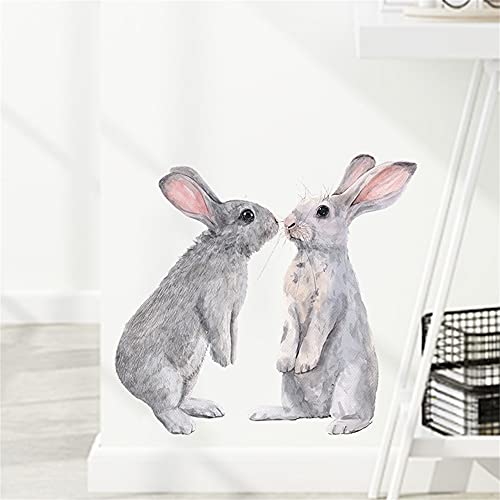 ROFARSO Lifelike Lovely Cute Two Bunnies Rabbits Animal Wall Stickers Removable Wall Decals Art Decorations Decor for Nursery Baby Bedroom Playroom Living Room Murals