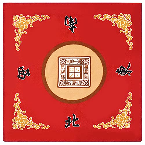Mahjong Mat Anti Slip Noise Reduction Table Cover for Mahjong Paigow Poker 31.5 x 31.5 Inches (Red)