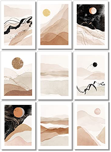 Neutral Contemporary Wall Art – Abstract Landscape Prints – Collage Set of 9 – 5×7 – Unframed – Minimalism Decor