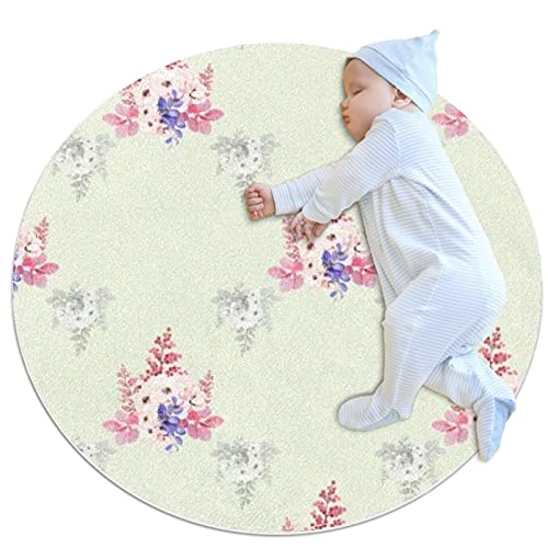 Round Floor Protector Mats for Baby Play Kids Pets Safety Non Slip Mats Yoga Mats 31.5 Inch Diameter in Three Sizes Fresh Flowers Seamless