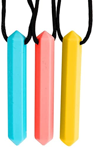 Tilcare Chew Chew Pencil Sensory Necklace 3 Set – Best for Kids or Adults That Like Biting or Have Autism – Perfectly Textured Silicone Chewy Toys – Chewing Pendant for Boys & Girls – Chew Necklaces