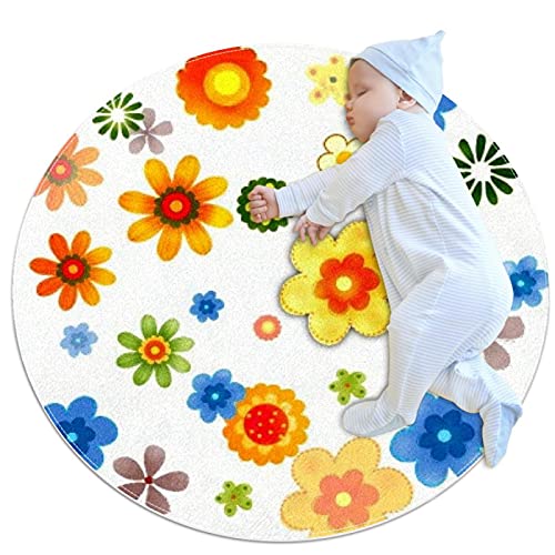 Round Floor Protector Mats for Baby Play Kids Pets Safety Non Slip Mats Yoga Mats 39.4 Inch Diameter in Three Sizes Cute and Fresh Flowers