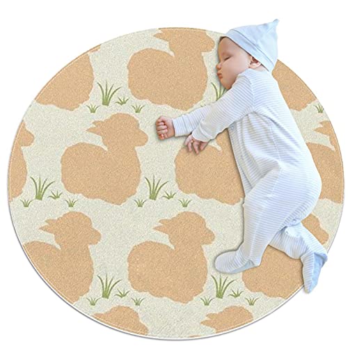 Round Floor Protector Mats for Baby Play Kids Pets Safety Non Slip Mats Yoga Mats 39.4 Inch Diameter in Three Sizes Alpaca Baby