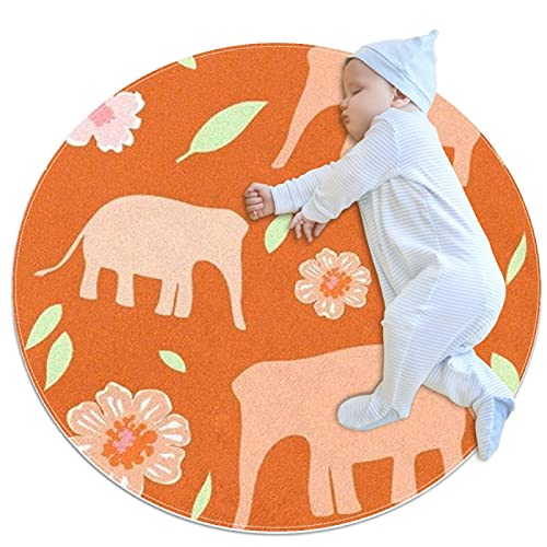 Round Floor Protector Mats for Baby Play Kids Pets Safety Non Slip Mats Yoga Mats 39.4 Inch Diameter in Three Sizes Fresh Orange Flower Baby Elephant