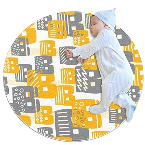 Round Floor Protector Mats for Baby Play Kids Pets Safety Non Slip Mats Yoga Mats 31.5 Inch Diameter in Three Sizes Letter B