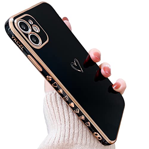 YKCZL Compatible with iPhone 11 Case Cute, Luxury Plating Edge Bumper Case with Full Camera Lens Protection Cover for iPhone 11 6.1 inch for Women Girl(Black)