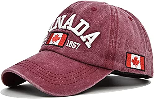 Canada Dad Unisex Cotton Baseball Cap Maple Leaf Embroidered Men’s and Women’s Adjustable Dad Cap Claret