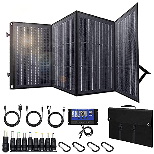 LISM 100Watt Portable Solar Panel, 12-18V Foldable Solar Generator, Multiple Outputs Type-C/QC3.0/DC/USB, Solar Charger for Outdoor Camping RV, W/Kickstand Connector and Solar Controller