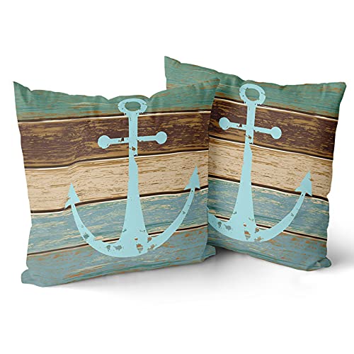 Giwawa Nautical Anchor Rustic Wood Throw Pillow Cover Set of 2 Decorative Pillow Case for Sofa Couch Bed Office Car 18×18 inch