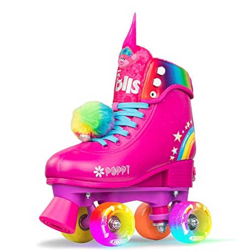 Crazy Skates Trolls Size Adjustable Roller Skates – Featuring Poppy or Barb from Trolls World Tour – Poppy | Pink (Size: Medium | US Mens 3-6 | US Ladies 3-6 | EU 35-38)