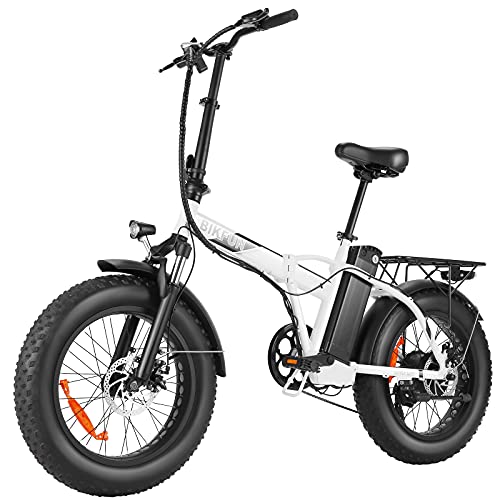 BIKFUN 20″ 4.0 Fat Tire Electric Bikes for Adults, 20 inch 48V 500 Watt Folding Electric Bicycles Ebike 12.5Ah 600Wh Battery LCD Display, Beach E-Bike Cuiser Snow Bike(White)