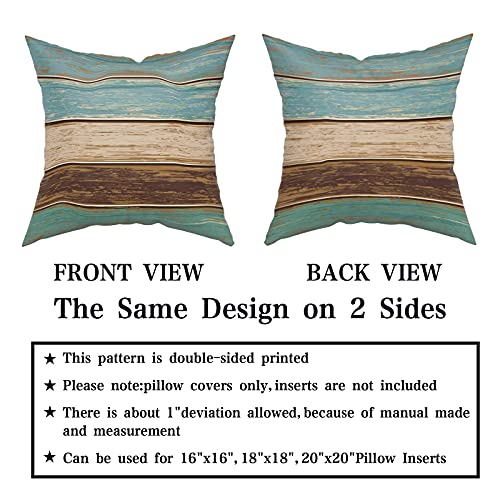 Wood Throw Pillow Cover Set of 2, Retro Rustic Barn Teal Green Brown Pillow Case Soft Cotton Home Decorative Pillow Cases 18 X 18 Inch Double Sided Cushion Covers for Indoor Outdoor Bedroom and Car | The Storepaperoomates Retail Market - Fast Affordable Shopping