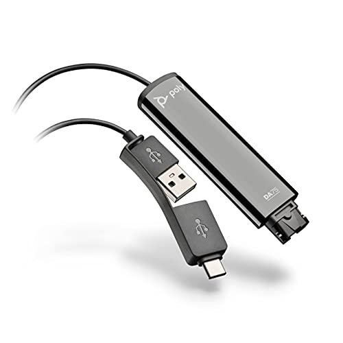 Poly – DA75 USB-A/USB-C digital adapter (Plantronics) – Works with Poly Call Center Quick Disconnect (QD) Headsets – Acoustic Hearing Protection -Works with Avaya, Genesys,&Cisco call center platforms