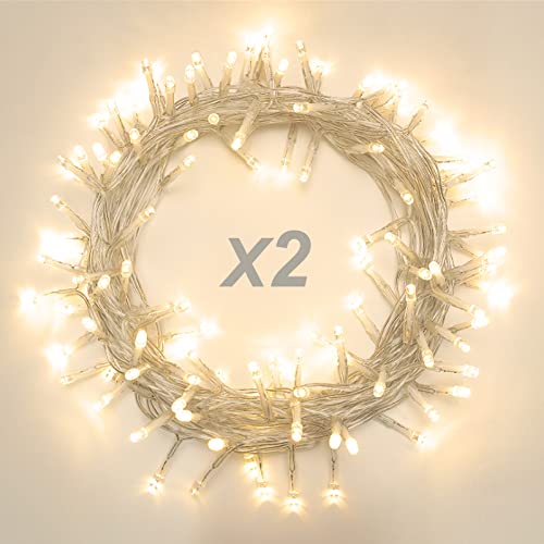 LIOPEED 2 Pack 22.6ft 66 Led Battery Powered String Lights, IP65 Waterproof 8 Modes Twinkle Fairy Lights with Timer for Bedroom, Garden, Party, Christmas Tree Indoor Outdoor Decorations，Warm White