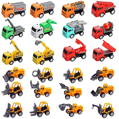3 otters Engineering Car Toys, 24PCS Construction Trucks Toys Small Construction Vehicles Pull Back Toy