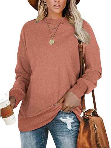 PLMOKEN Pullover Sweatshirts For Women Oversized Crewneck Fall Tunic Tops Plus Size(Brick Red,3XL)