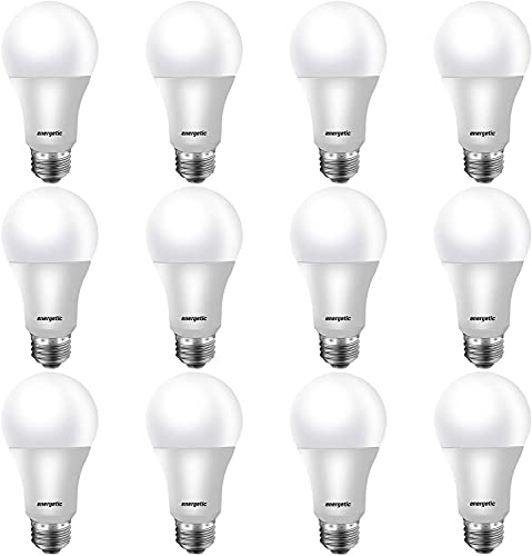 Energetic 12 Pack A19 LED Light Bulb, 60 Watt Equivalent, 3000K Warm White, E26 Medium Base, Non-Dimmable LED Light Bulb,15000 Hrs,UL Listed