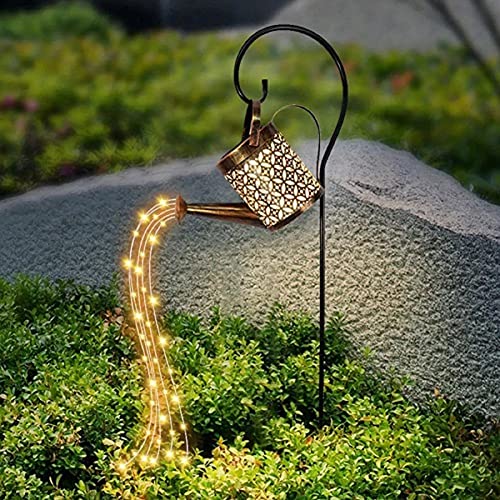 Star Shower Garden Art Light Decoration – Outdoor Hollow Out Watering Can Sprinkler Fairy Lights – Waterproof Twinkle Star Lamp -Starry Copper String Lighting Yard Art Décor