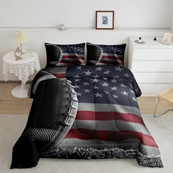 American Football Print Comforter Set Queen Size,American Flag Print Bedding Set Kids Young Man,3D Sports Game Comforter for Teen Child Room Decor,American Culture Quilted Duvet Set with 2 Pillowcase | The Storepaperoomates Retail Market - Fast Affordable Shopping