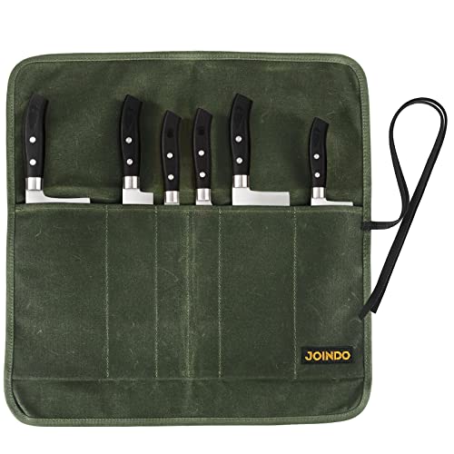 JOINDO Heavy Duty Waxed Canvas Knife Bag, Professional Chef Knife Roll Bag with 6 Slots, Knives Pouch