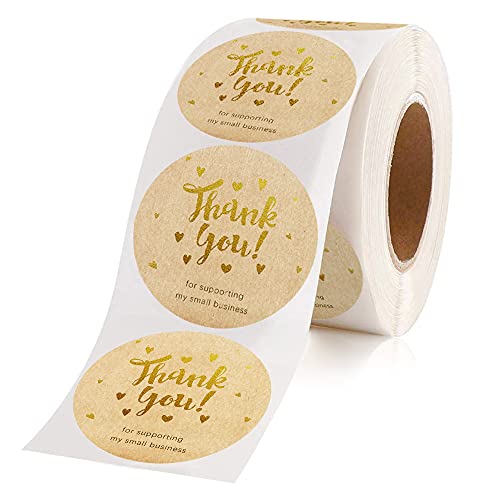 1.5 Inch Thank You Stickers, 500 pcs Thank you for Supporting My Small Business, Gold Foil Design, Perfect for Commercial Purposes, Thanksgiving Holiday Gifts, Self-Adhesive Labels for Gift Wraps, Christmas or Holiday season sales