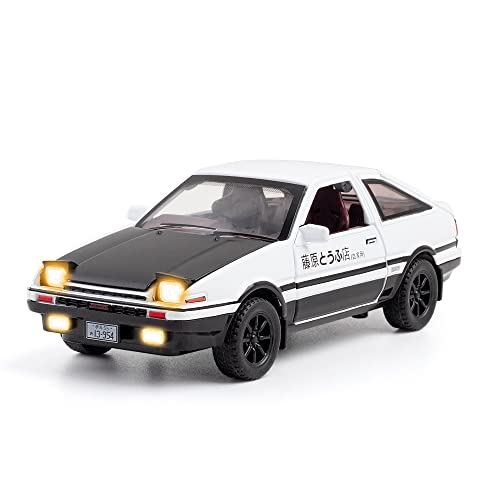 1/28 Black-White AE86 Alloy Japan Car Model Trueno Metal Diecast Pull Back Supercar for Boys (Black)