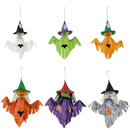 QBSM 6 Pieces Halloween Hanging Ghosts , Pumpkin Ghost Straw Windsock Pendant for Patio Lawn Garden, Party and Holiday Decorations, Flying Ghost for Front Yard, Patio Lawn Garden Décor