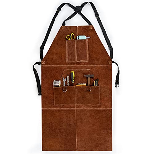 YESWELDER Leather Welding Work Shop Apron with Tool Pockets Heat Flame Resistant Cowhide Welder Apron Heavy Duty Blacksmith Aprons Adjustable for Welders Men Women Length 41″ | The Storepaperoomates Retail Market - Fast Affordable Shopping