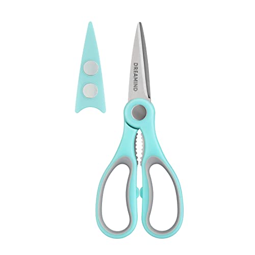 Kitchen Scissors, DREAMIND Blue Kitchen Shears with Magnetic Holder Dishwasher Safe Heavy Duty Scissors All Purpose Stainless Steel Sharp Cooking Scissors for Chicken, Poultry, Fish, Meat, Herbs, BBQ