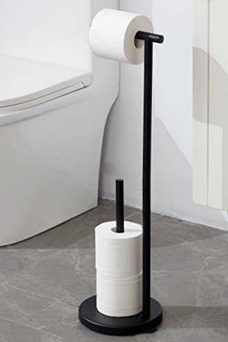 Black Toilet Paper Holder Stand, Free Standing Toilet Paper Holder with Storage for Jumbo Mega, Housen Solutions