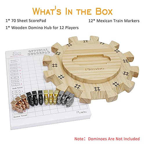 Plusvivo Mexican Train Dominoes Accessories Set-Including a 7.89-Inch Wooden Mexican Train Hub up to 12 Players, 12 Metal Train Markers, and a 70-Sheet Mexican Train Score Pads | The Storepaperoomates Retail Market - Fast Affordable Shopping