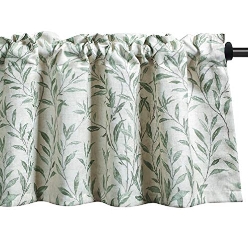 VOGOL Valances for Living Room, Green Leaf Print Small Window Valances for Kitchen Farmhouse Top Pocket 12 Inches Long, One Panel, 52×12