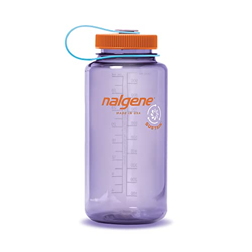 Nalgene Sustain Tritan BPA-Free Water Bottle Made with Material Derived From 50% Plastic Waste, 32 OZ, Wide Mouth, Amethyst