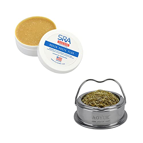 SRA Soldering Products Rosin Paste Flux #135 with a Soldering Iron Tip Cleaner with Brass Coils