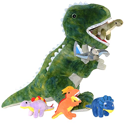 DreamsBe Dinosaur Stuffed Animal T-Rex and 5 Little Dinos for Boys & Girls – Plush T-Rex Stuffie with Zippered Pocket for Eating Dinosaurs – Dinosaur Gift for Boys Ages 3 4 5 6 7 8 9 Years