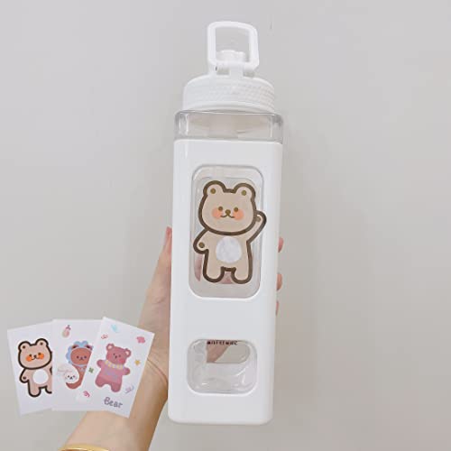 Large Kawaii Water Bottle with Straw and Sticker Kawaii Large Water Bottle for Women (White, 700ml/23.6oz)