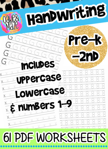 Handwriting practice writing uppercase lowercase and numbers