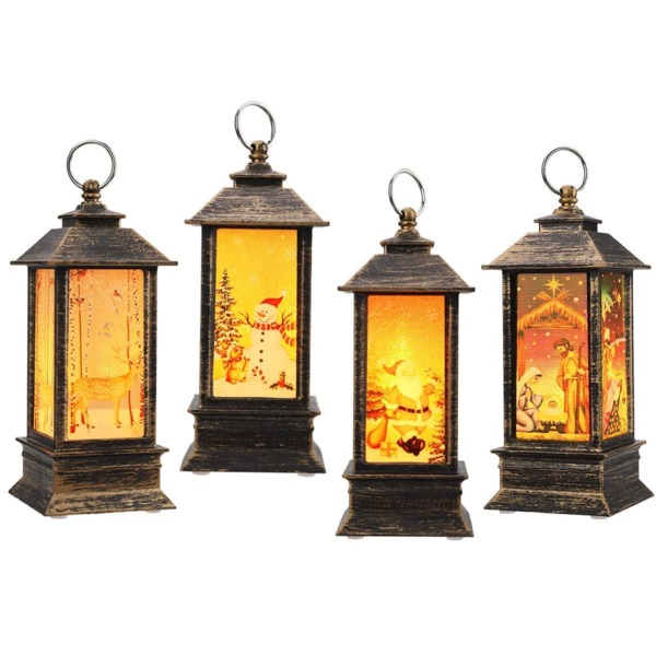Christmas Decorations Mini Lantern Christmas Lanterns Decorative Christmas Tree Home Decoration Lamp Simulated Small Lantern Flame Christmas Decorations Indoor Include Battery（4 PCS）