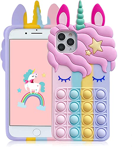 Push Pop Bubble Fidget iPhone Case for iPhone 6/6S/7/8/SE 2020, 3D Cartoon Unicorn Design Silicone Kawaii iPhone Case for Girls (for iPhone 6/6S/7/8/SE2020 4.7″)
