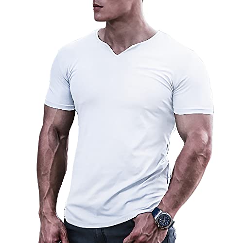 Mens Bodybuilding Athletic Shirts & Tees Quick Dry Muscle T-Shirt Gym Workout Top Mesh Short Sleeve White S