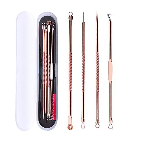 Blackhead Remover Pimple Popper Tool Kit 4 Pcs Acne Comedone Zit Blackhead Extractor Tool for Nose Face,Stainless Steel Whitehead Popping Removal Tool Set