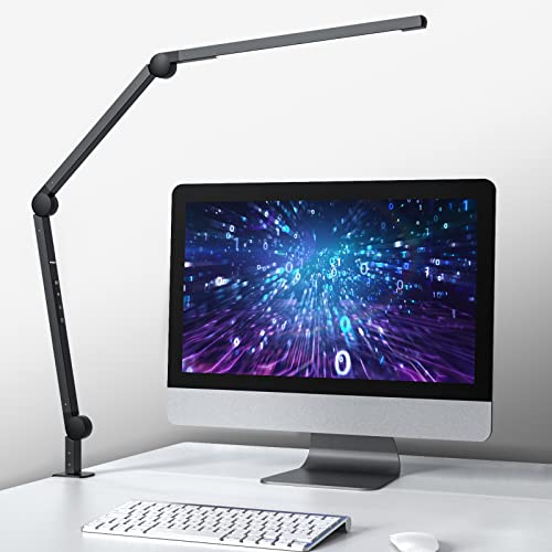 EYOCEAN Desk Lamp, LED Desk Lamp with Clamp for Home Office, High Brightness Dimmable Desk Light, Adjustable Color Temperature Swing Arm Architect Lamp with Memory & Timing,Touch Control Clamp Lamp