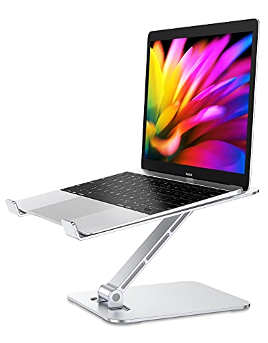 STOON Foldable Laptop Stand for Desk, Ergonomic Portable Computer Stand with Adjustable Height, Ventilated Aluminium Laptop Riser Holder Compatible with MacBook Pro, Air, All Notebooks 10-16″(Silver)