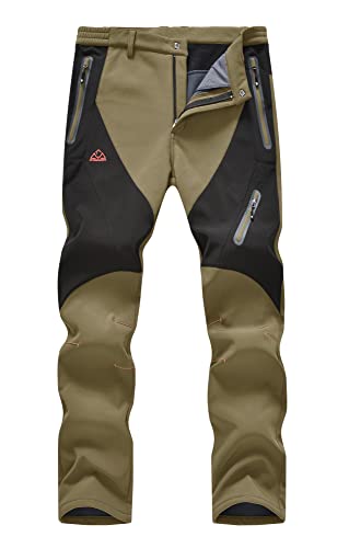YSENTO Men’s Skiing Pants Waterproof Windproof Fleece Lined Hiking Cargo Insulated Pants Winter Warm Snow Pants Khaki Size 36