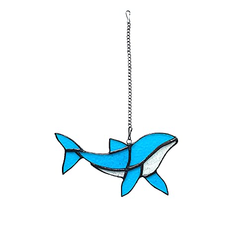 Mollytek Stained Glass Window Hangings Flying Dolphin Shaped Stained Glass Suncatcher Panel for Window Wall Patio Car Garden Haning Ornament with Chain,Home Decor Gifts for Mom, Dolphin Lovers