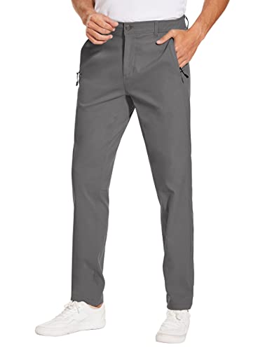 SPECIALMAGIC Hiking Pants for Men Slacks Dress Pants Elastic Waist Casual Tapered Stretchy Slim Fit 32 Grey