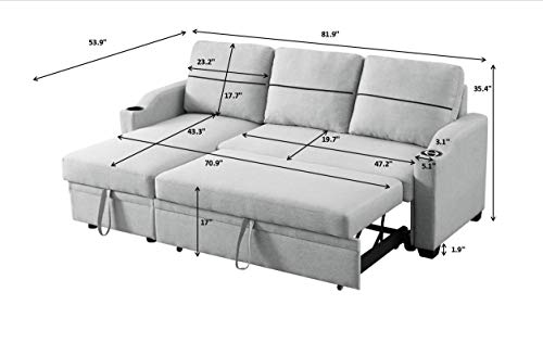 DEINPPA Convertible Sectional Sofa Couch with Pull Out Bed, L-Shape Seat Couch w/Reversible Storage Lounge, Linen Fabric Upholstered Seat Furniture for Living Room | The Storepaperoomates Retail Market - Fast Affordable Shopping